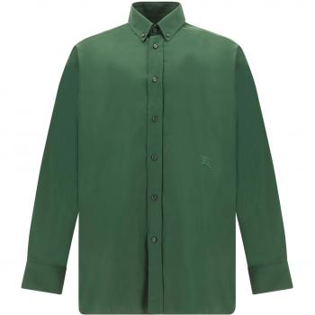 Burberry Men's Green Embroidered Casual Shirt, Size M