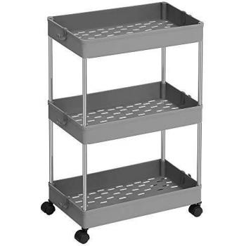 SONGMICS Carro de 3 Estantes Estrecho, Estantería con Ruedas, Carro para el Baño, para la Cocina, 40 x 22 x 60 cm, Gris KSC009G01