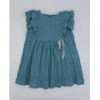 Vestido de bebé niña en color azul con volantes y frunce