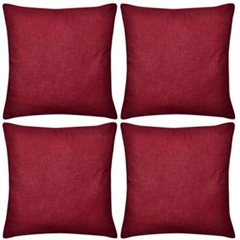 vidaXL 4X Fundas Cuadradas de Cojín Algodón Burdeos 40x40 cm Cubierta Cojines