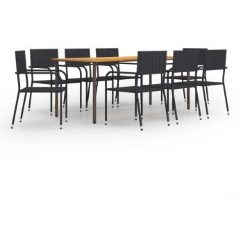 Conjunto de muebles de comedor de jardín 9 Pcs en Polyrattan Negro PE Rattan