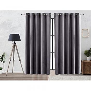 Cortina Oscurante Aterciopelada 300x260 cm con Ojales Metálicos Color Gris Marengo