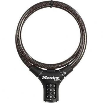 MASTER LOCK 8229EURDPRO Candado, 90 cm Cable, Combinación, Exterior, para Bicicleta, Monopatín, Paseante, Cortacésped y Otro Equipo, Unisex, Negro