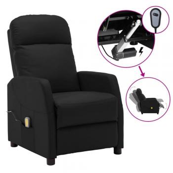 Sillón de masaje reclinable eléctrico de cuero sintético negro vidaXL