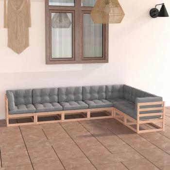 7-Piece Solid Pine Garden Lounge Set with Cushions