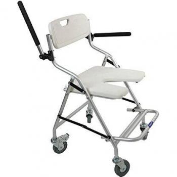 CYMAM |Silla de Baño Plegable con Inodoro | WC Orinal Portátil | Silla de Ducha Multifunción 4 en 1 con Ruedas de Giro 360º y Frenos | Silla auxiliar en la habitación | Personas Mayores