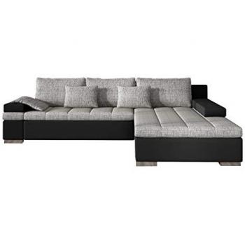 Sofá rinconero Comfivo 113, gris, con función de descanso y caja de ropa de cama, dimensiones 310x175x83 cm