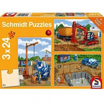Puzzle Infantil Schmidt Spiele En la Construcción - 3 Puzzles de 24 Piezas