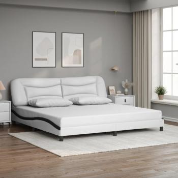 Cama con Cabecero Blanco y Negro 200x200 cm en Cuero Sintético