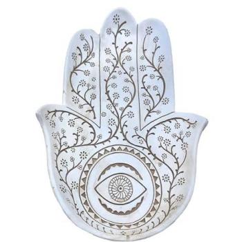 Plato Mano de Fátima Blanco 4x25x17cm - Bandeja Decorativa ORIGEN Home Decor