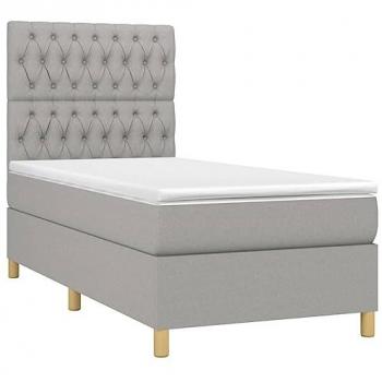 Cama box spring con colchón y luces LED, tela gris claro, 90x200 cm