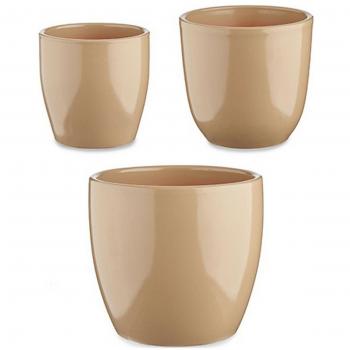 Set de Macetas Beige Arcilla (3 Piezas) (22,5 x 18,5 x 22,5 cm)