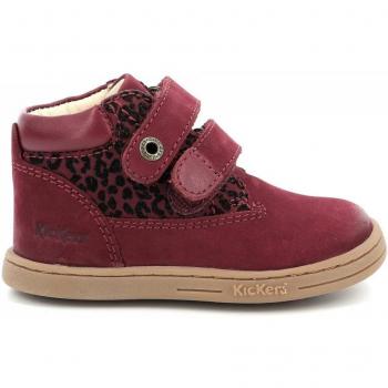 Kickers Tackeasy Girl's Ankle Boots with Leopard Print in Bordeaux