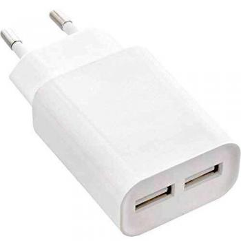 Cargador Doble USB 10W, Adaptador de Corriente 220V a 5V 2.1A, Blanco
