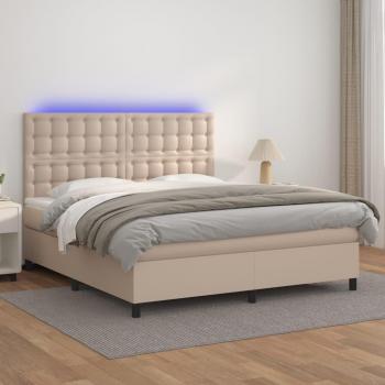 Cama box spring suave con colchón y LED en cuero sintético color cappuccino 160x200cm