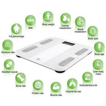 Uten Báscula de Baño Inteligente Recargable Báscula de Grasa Corporal con Analizador de Cuerpo Para Medición del Peso Corporal, Grasa Corporal,etc, 28st/180kg, para Andriod y iOS, Bluetooth,Blanco