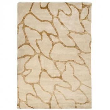 Alfombra moderna de viscosa y lana hecha a mano con patrón geométrico 160 x 230 cm beige Makola