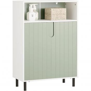 Armario de almacenamiento para baño SoBuy BZR138-GR, mueble multifuncional con 2 puertas y 1 compartimento, dimensiones 60 x 30 x 87 cm, color blanco y verde claro
