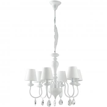 Lámpara de araña Arthur 6 luces Metal con pantallas de tela blanca, dimensiones 72x58cm