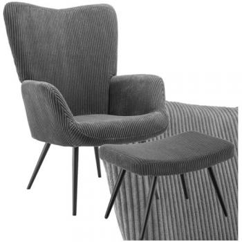 Sillón Hygge Ergonomico TECTAKE, Tapizado en Tejido de Borreguito Bouclé y Corderoy, Sillón Reclinable con Reposapiés, Capacidad de Carga 150 kg,