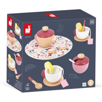 Juego de Té Rosa Janod Twist - Incluye tetera, 4 tazas, 4 platos, azucarero y cuchara; fabricado en madera; diseño colorido y atractivo para niños; fomenta la imaginación y el juego simb