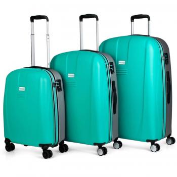 JASLEN - Juego de Maletas de Viaje Rígidas 4 Ruedas Trolley ABS. Duras Cómodas y Ligeras. Candado TSA. 3 Tamaños: Pequeña Mediana y Grande Diseño. 56500, Color Aguamarina-Plata