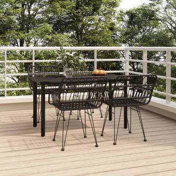 5-Piece Black Poly Rattan Garden Dining Set