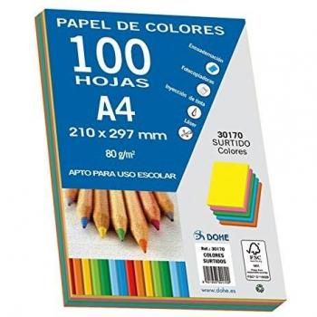 Dohe 30170 - Pack de 100 papeles A4, 80 g., multicolor intenso