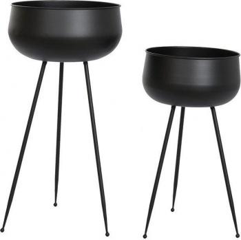 Macetero de Metal Negro Set de 2 Piezas con Dimensiones 34x34x70 cm