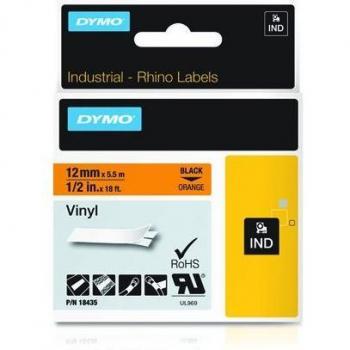 DYMO Rhino Industrial 18435 Vinyl Label Tape, 12mm x 5.5m, Orange/Black