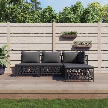 4-Piece Anthracite Steel Garden Lounge Set with Cushions