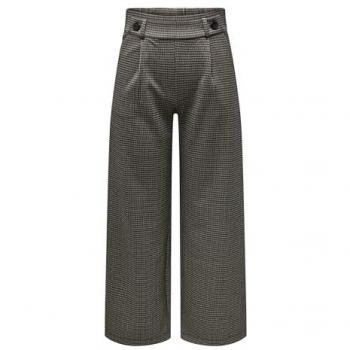 JDY Women's Wide-Leg Long Check Trousers in Cobblestone Beige