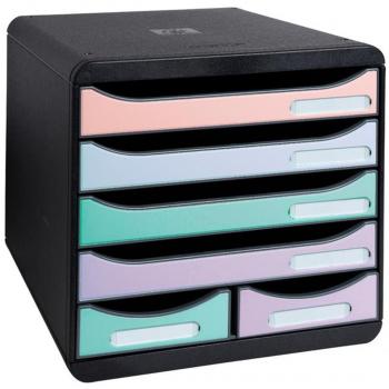 Exacompta Big Box Maxi - Organizador de escritorio con 6 cajones (4 para A4/A4+ y 2 alargados), plástico reciclado, colores surtidos