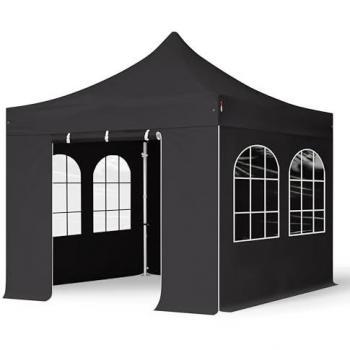 Carpa Plegable 3x3m Profesional de Aluminio 40mm con Laterales y Ventanas, Negro