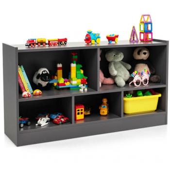Kids' 2-Shelf Bookcase with 5-Cube Wood Toy Storage Cabinet Organizer - Grey