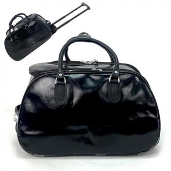 Maleta de Cabina Plegable con Ruedas y Cuero Sintético Negro para Viaje