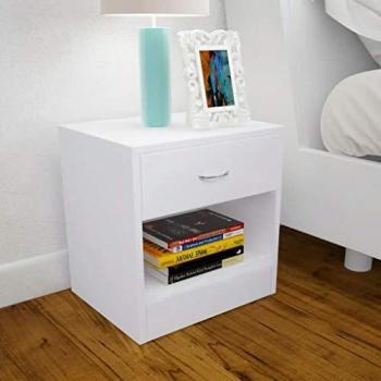 vidaXL 2 mesitas de noche con un cajón espacioso color blanco duraderas robustas