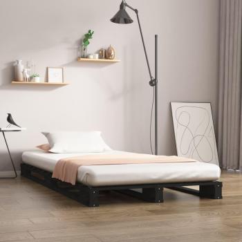 Cama palet individual 90x190 cm de madera maciza de pino negra