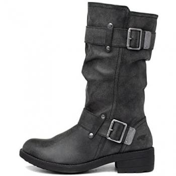 Rocket Dog Women's Trumble Black Faux Leather Mid Calf Biker Boots - Size 6 UK