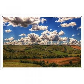 Metal cartel Cartel de chapa Hojalata sesión Mountains Fields Clouds Shadows Agriculture 42470 Retro Vintage Pared Decoración by hamgaacaan