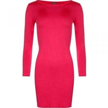 WearAll - Mujeres Manga Larga De BodyCon del Mini Vestido Top - Cereza - 40-42