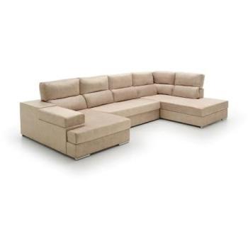 Sofá Gran Chaise Longue Cama Massima Diseño Alta Gama Beige Derecha