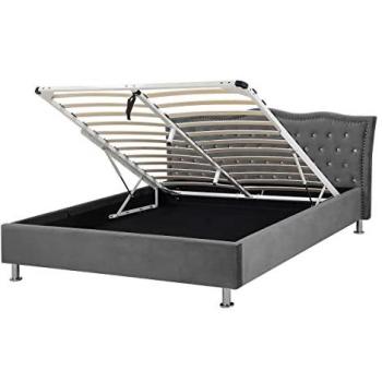 Cama Matrimonial con Almacenaje de Terciopelo Gris Oscuro 140 x 200 cm con Botones Metz