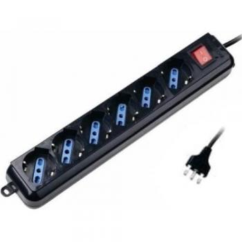 Techly 6-Outlet Power Strip with Switch - Black, Schuko/Italian Type 10/16A