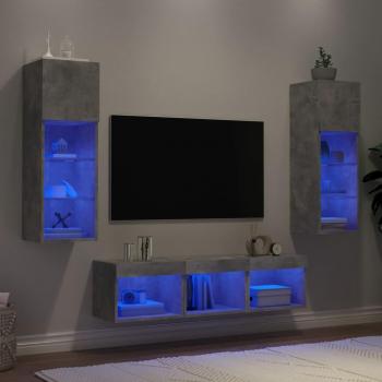 Mueble de TV a Pared con LED 5 Piezas en Gris Cemento y Madera Ingenierizada