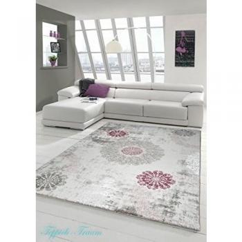 Alfombra diseñador de alfombras de lana Alfombra moderna con adornos que viven alfombra alfombra de la sala en púrpura gris crema Größe 160x230 cm