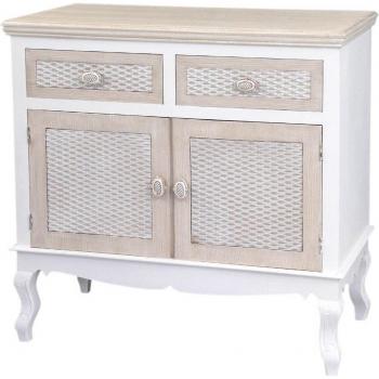 Mueble Consola Aparador Shabby Chic con 2 Cassetti y Doppia Anta en Madera, 86x40x87 cm, Color Blanco y Crema