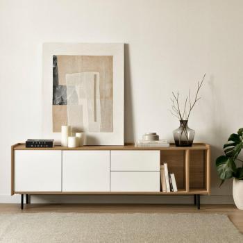 Mueble TV Nadine Kenay Home efecto madera natural blanco 41 cm x 184 cm