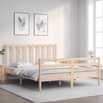 Cama de matrimonio King Size con cabecero en madera maciza Vidaxl Marrón