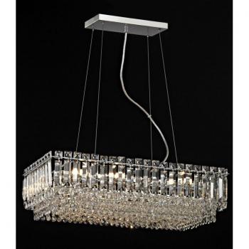 Lámpara colgante Alvery Chrome 8 bombillas 18cm, plafón rectangular de cromo pulido con cristal claro